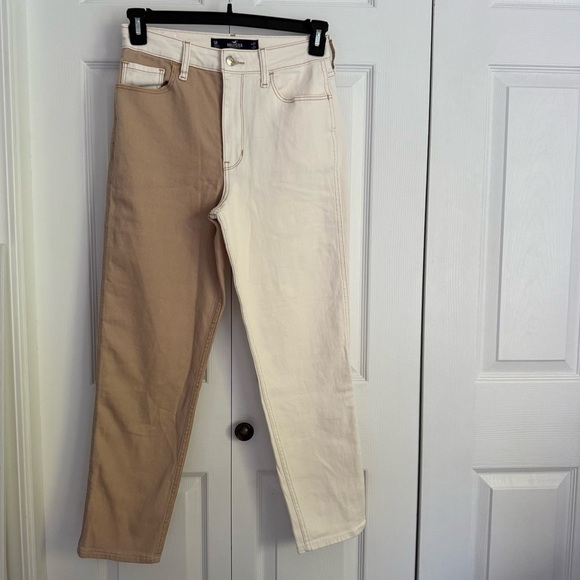 Hollister High Waist straight leg split color Cream Tan Cropped Jeans 5R 27w 27l - Picture 9 of 9